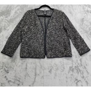 Alfani Sweater Womens P/M Black White Woven Open Front Long‎ Sleeve Cardigan